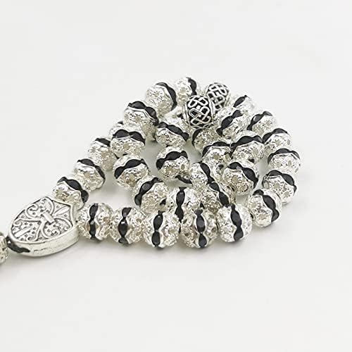 Las mujeres Tasbih Metal Color Plata Rosario Bead Inlaid Cristal Negro Musulmán Misbaha