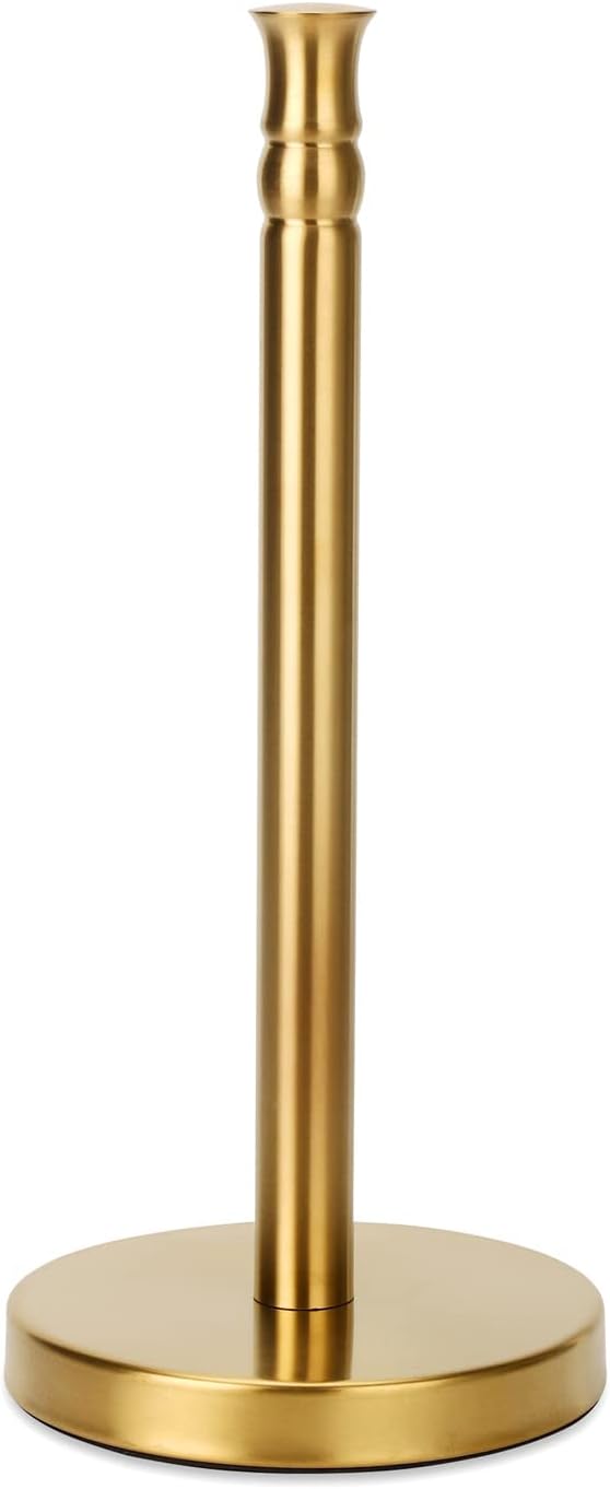 Soporte para toallas de papel dorado con base de acero inoxidable pesado, soporte para toallas de papel de pie (cepillado dorado)