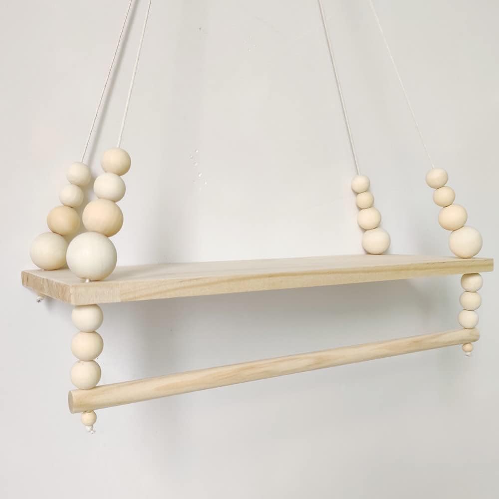 Estantes de pared de macramé, estantes de pared para decoración, estante bohemio para colgar en la pared, estantes colgantes para pared con cuentas