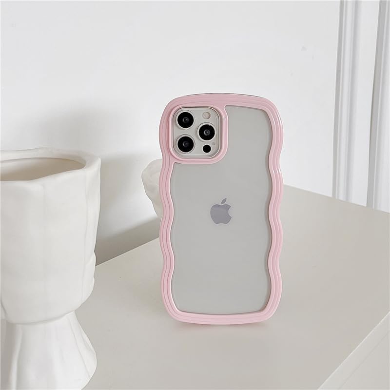 AMAZFCCY Funda con marco de onda rizada para iPhone 15 Pro Max de 6.7 pulgadas, bonito patrón de forma de onda 2 en 1, transparente, flexible, parte
