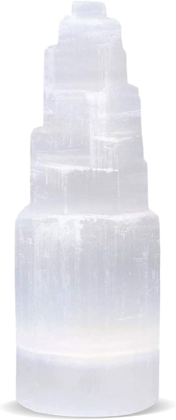 NORTHLANDZ Torre de rascacielos de cristal de selenita, 4 pulgadas, hechos a mano, cristales curativos para aliviar la ansiedad para meditación,
