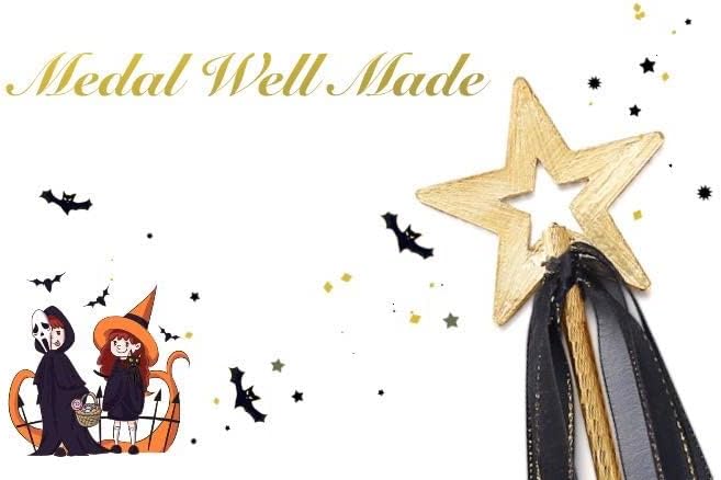 Varita chapada en oro de estrella de metal negro con cinta para decoración de Halloween para niñas