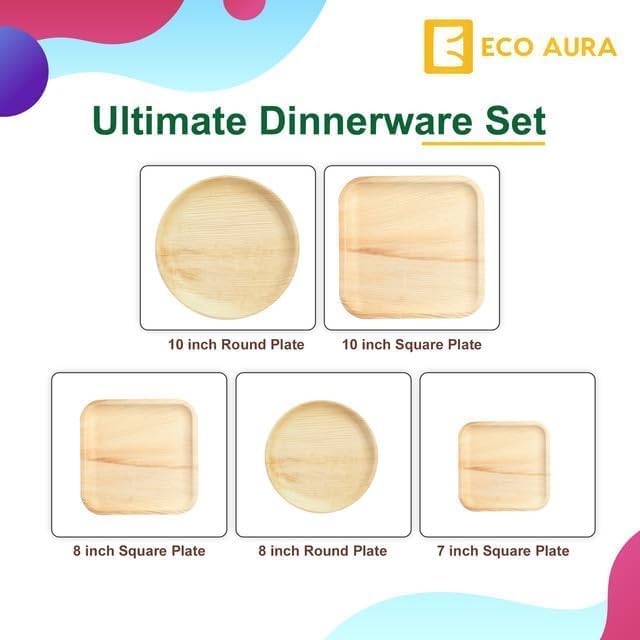 ECO AURA Platos cuadrados compostables de hoja de palma natural, biodegradables, desechables, como platos de bambú, platos ecológicos, perfectos
