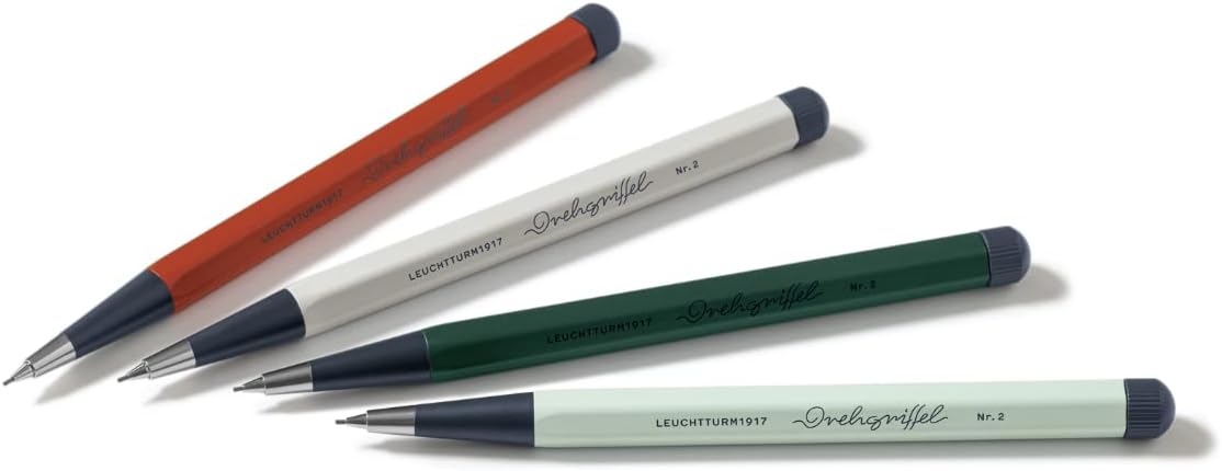 LEUCHTTURM1917 – Lápiz mecánico Drehgriffel – Lápiz de escritura recargable con plomo de grafito HB de 0.028 in (rojo zorro)