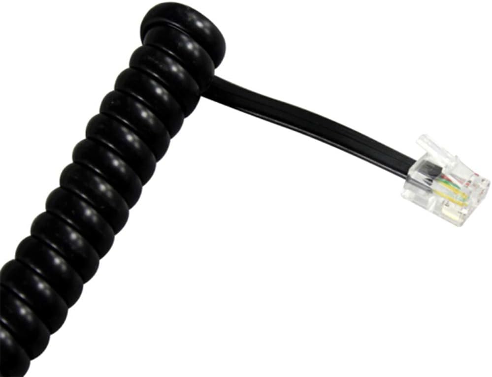 Cable de teléfono Teléfono Receptor RJ9 Cable de bobina de alta elasticidad Cable rizado de 10 pies sin enrollar (1.2 pies en espiral) – Negro