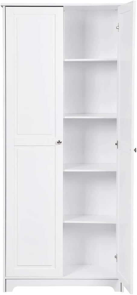 Karl home Armario de almacenamiento blanco con puertas, despensa de cocina con estantes ajustables, armario alto de despensa para lavandería,
