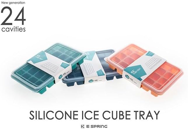 Juego de 2 bandejas para cubitos de hielo, de fácil liberación, 24 moldes de silicona flexibles para cubitos de hielo con tapa extraíble, bandejas
