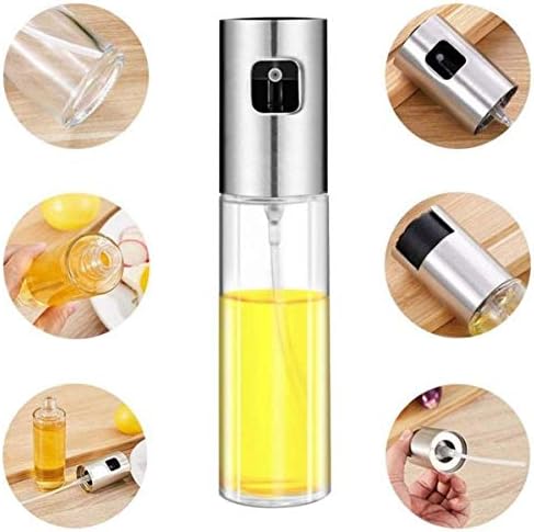 FrontTech Pulverizador de aceite para cocinar, rociador de aceite de oliva, botella de vidrio, botella de vinagre, dispensador de aceite con cepillo