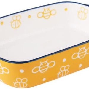 Precioso plato para hornear de cerámica de abeja pintado a mano con asas, bandeja para lasaña, cacerola, bandeja para hornear para cocinar, cena de Precioso plato para hornear de cerámica de abeja pintado a mano con asas, bandeja para lasaña, cacerola, bandeja para hornear para cocinar, cena de
