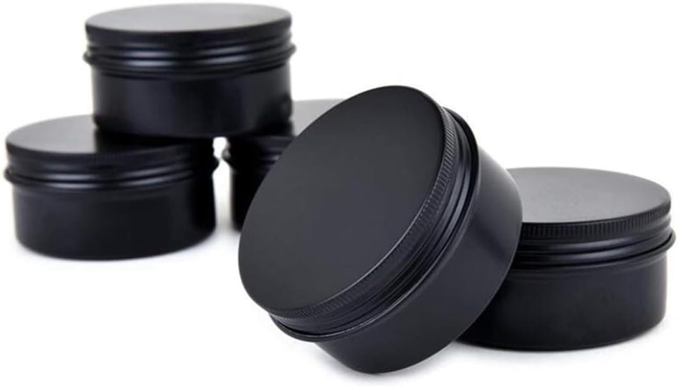 Latas de aluminio negro con tapa redonda de rosca superior, tarros de lata de almacenamiento de metal, latas de aluminio para almacenamiento de