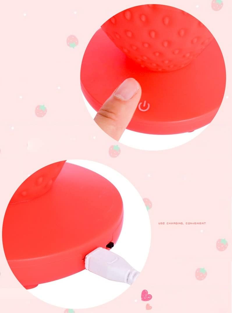 Decoración de luz nocturna de fresa, bonita lámpara LED de fresa de silicona, recargable por USB, 3 modos de luz táctil que cambia de color para el