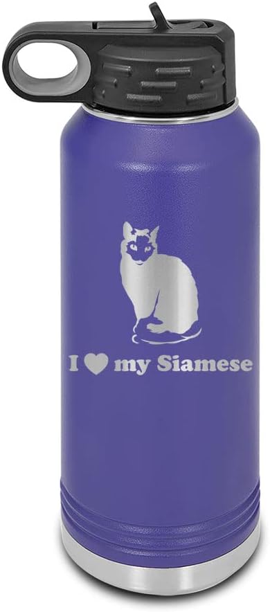 I Love my Siamese Laser Engraved Water Bottle Customizable Polar Camel Stainless Steel Many Colors Sizes with Straw – Ver 2 meezer cat feline kitten
