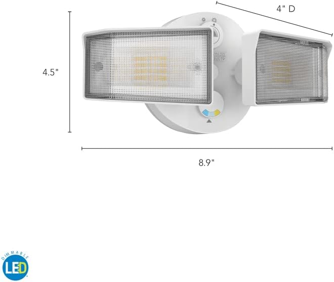 Lithonia Lighting HGX LED 2SH ALO SWW2 120 PE WH M2 HomeGuard – Reflector LED de seguridad para exteriores, salida de luz ajustable, CCT conmutable,