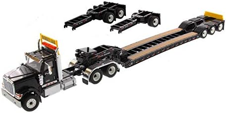 para tractor internacional HX520 Tandem Day Cab con remolque XL 120 Lowboy en negro 150 DIECAST modelo acabado camión