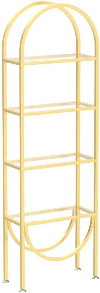 Freestanding Gold Bookshelves with Glass Shelves Storage, Modern Gold Bookcase with 4 Tier Glass Shelves, Gold Storage Organizer for Office, Living