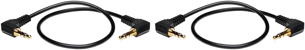 Tripp Lite (P312-001-2RA – Cable de audio mini estéreo de 0.138 in con dos enchufes en ángulo recto (MM), 1 pie, negro (paquete de 2)