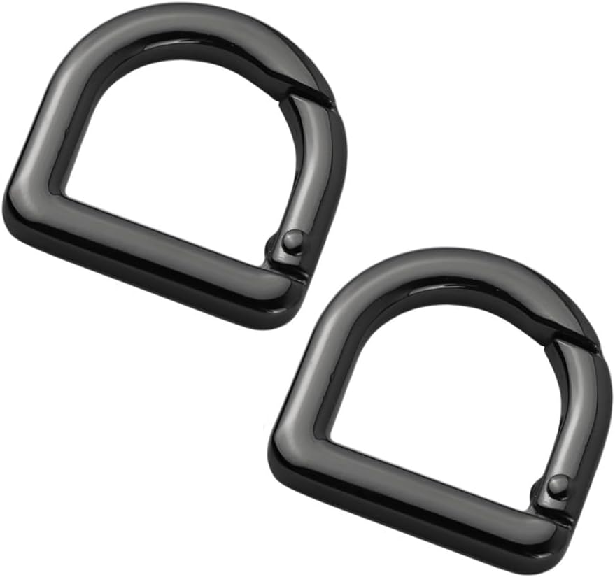 2 llaveros de resorte de metal semicírculo, clip de ganchos de resorte, hebilla de llavero de resorte, anillo plano en D para monederos (negro)
