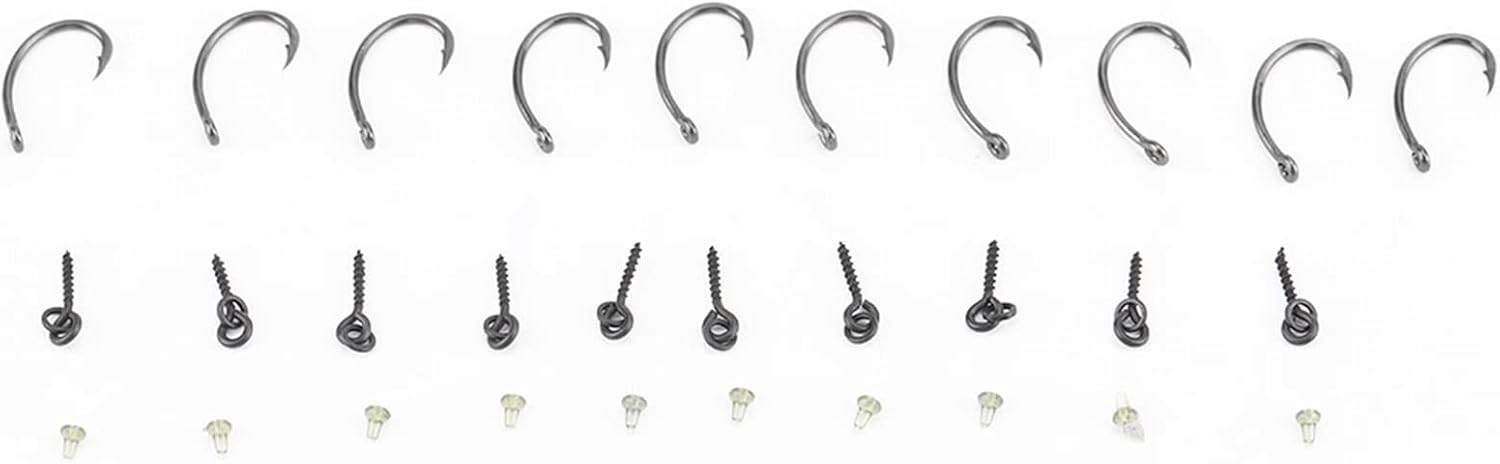 (10 tornillos de bucle+10 ganchos de 6# + 10 paradas de gancho) Kit de aparejo de pesca de carpa, anzuelos de pesca de agua dulce de alta