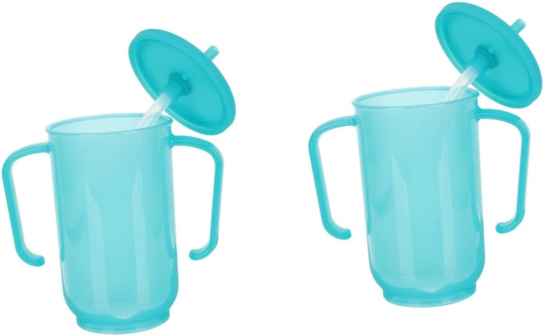 Luxshiny 2 tapas para el cuidado del vaso con asas, taza de pajita, a prueba de agua, convaleciente, beber, botella para ancianos, líquido,
