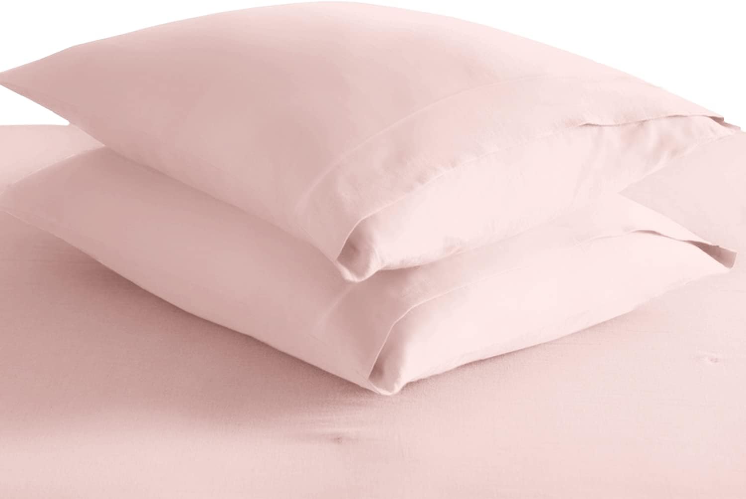 Pizuna Funda de almohada de algodón de 400 hilos, tamaño Queen, paquete de 2 unidades, color rosa claro, 100% algodón de fibra larga, tejido de
