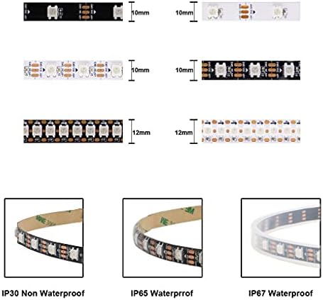 Tira LED RGB direccionable individualmente 3.2FT 5050 SMD con WS2812 IC Control inteligente Flexible sueño a todo color 144Pixelsm Negro PCB Luz