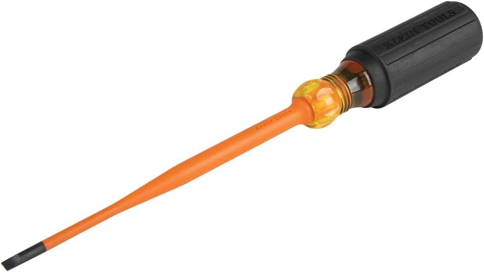 Klein Tools 6916INS – Destornillador aislado de punta delgada de 1000 V, vástago redondo de 6 pulgadas, punta de gabinete de 316 pulgadas, mango de