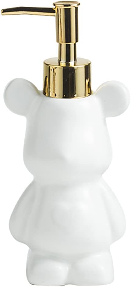 Dispensador de jabón de baño pequeño con bomba, bonito diseño en forma de oso, dispensador de jabón líquido de cerámica (blanco)