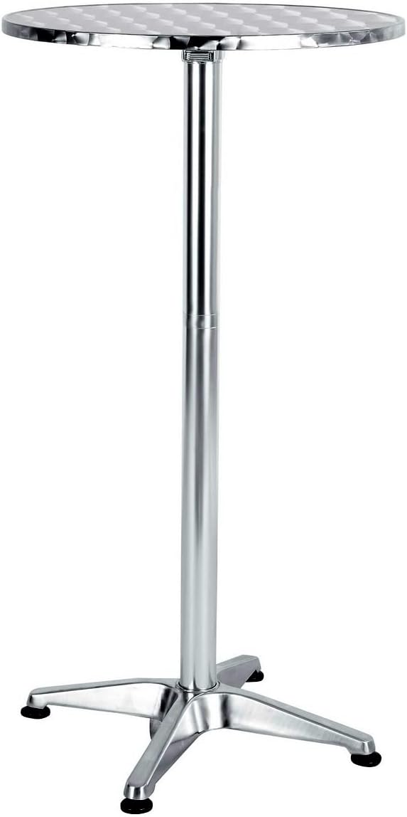 BTEXPERT Mesa de bar de restaurante de aluminio plateado para interiores y exteriores, 23.75 pulgadas, muebles de acero inoxidable para patio, base