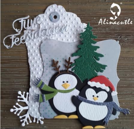 Alinacutle 2 piezas de bufanda de Navidad de invierno, diseño de pingüinos, troquelado de metal, para hacer tarjetas hechas a mano, álbum de