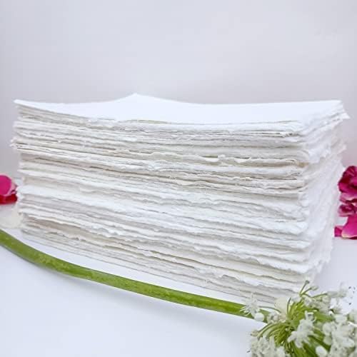 E-Tailor Hojas sueltas de papel de algodón hechas a mano con borde de cubierta de 130 GSM, color blanco marfil (4 x 6 pulgadas), marfil (paquete de
