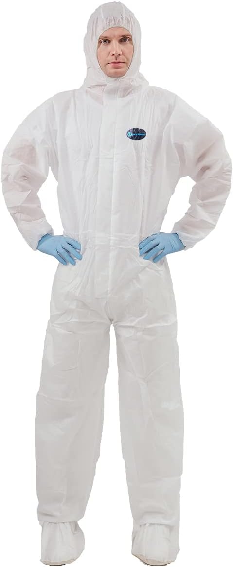 Vicogard – Overol protector desechable, cintura elástica con cremallera frontal y puños para tobillos, traje de aislamiento SMS con capucha para