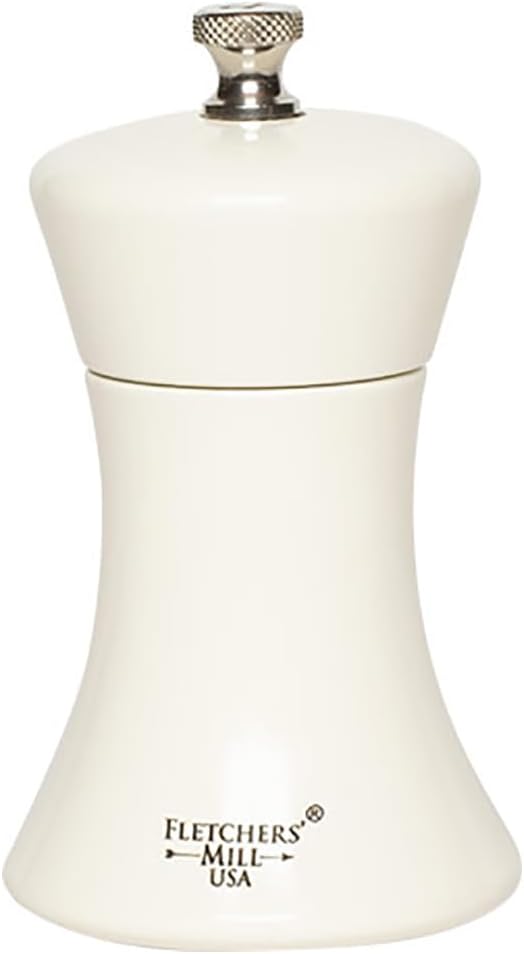 Fletchers’ Mill Sierra – Molinillo de sal blanco, 4 pulgadas, grosor ajustable fino a grueso, fabricado en Estados Unidos