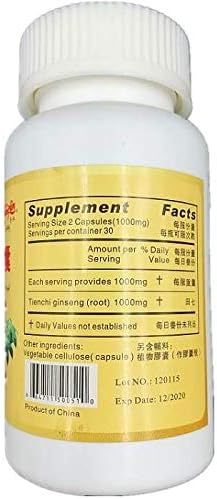 Tienchi Ginseng, Notoginseng, Cápsula 500mg (60 Cápsulas)