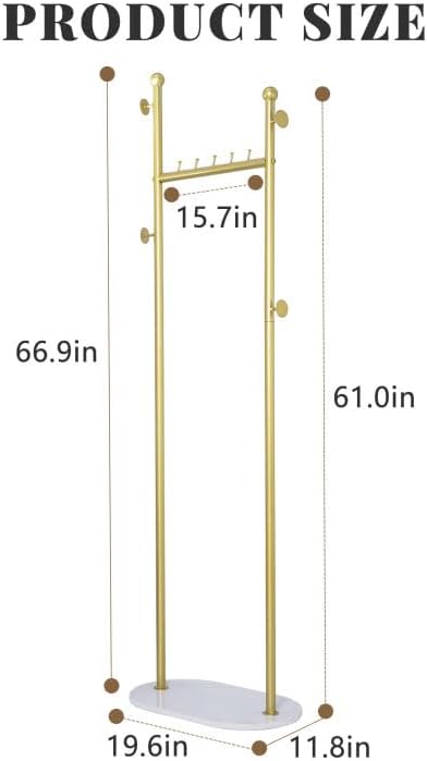 tonchean Perchero dorado de metal con base de mármol natural, perchero independiente para colgar ropa, bolsos, sombreros para dormitorio, oficina,