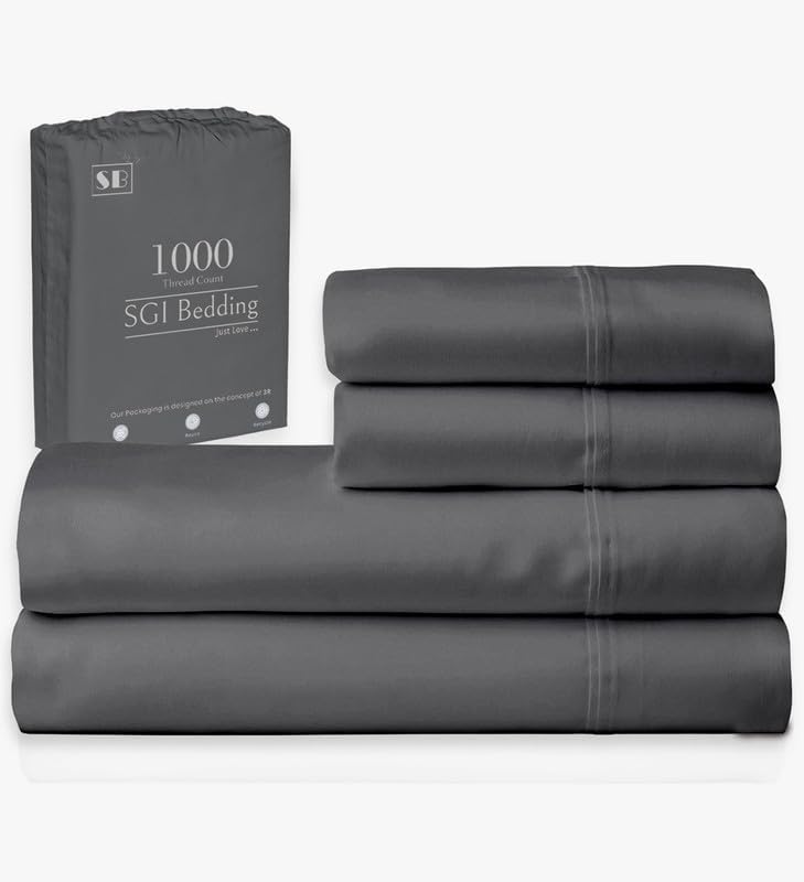 SGI bedding Juego de sábanas de algodón egipcio de 1000 hilos, sábanas de 1000 hilos para cama tamaño King, sábanas suaves y duraderas, sábanas de