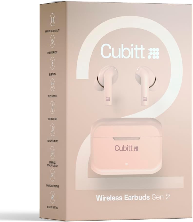 Cubitt – Auriculares inalámbricos True Generation 2, 5.3 Bluetooth, resistencia al agua IPX5, sonido premium, control táctil, micrófono integrado,