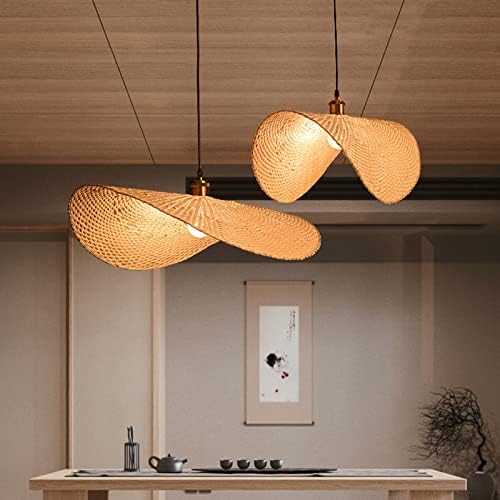 NIUYAO Lámpara colgante vintage de madera con hoja de loto, iluminación de suspensión de simplicidad, lámpara de estilo de bambú individual,