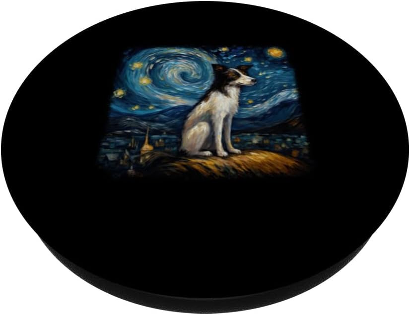 Van gogh Border Collie in starry night PopSockets Swappable PopGrip