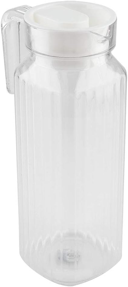 Yctze – Jarra pequeña de vidrio transparente de acrílico, botella de jugo a rayas, agua fría, con tapa para bar y hogar (37.2 fl oz)