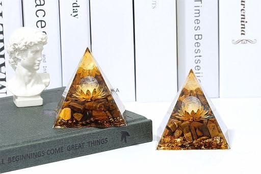 YATOJUZI Cristales de pirámide de orgón de 2.4 pulgadas, piedras preciosas de orgonita de ojo de tigre, chakras, reiki, para energía positiva,