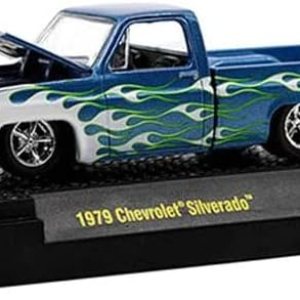 M2 Machines 1979 Chevy Silverado Pickup Truck azul con llamas blancas Edición limitada a 6600 piezas en todo el mundo 164 modelo fundido a troquel M2 Machines 1979 Chevy Silverado Pickup Truck azul con llamas blancas Edición limitada a 6600 piezas en todo el mundo 164 modelo fundido a troquel