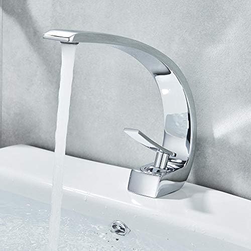 Grifos de lavabo Grifo mezclador de baño Grifo de lavabo de latón cromado pulido de una sola manija de un solo orificio grifo de la grúa del