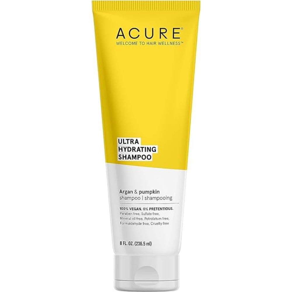 Acure Champú ultra hidratante 100% vegano, humedad ultra hidratante y ácidos grasos omega, aceite de argán amarillo y calabaza, 8 onzas líquidas
