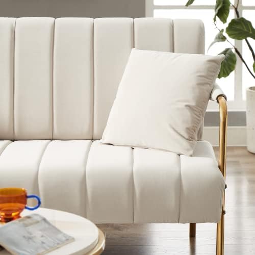 Sofá biplaza de terciopelo con 2 almohadas, sofá de tela con patas de metal para espacios pequeños, sofá modular suave de 2 asientos para sala de
