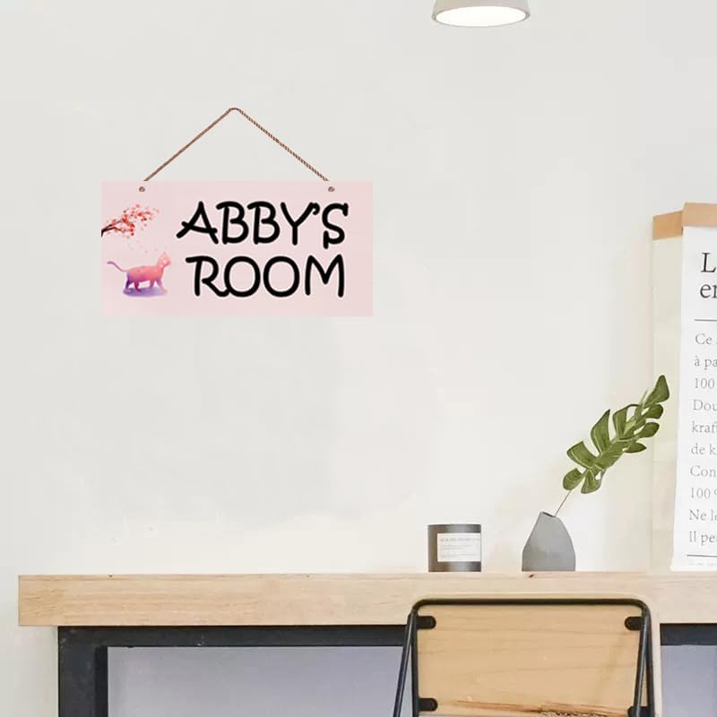 Letreros personalizados con diseño de gato rosa y flores, letrero con nombre personalizado para habitación de niños y niñas, decoración de pared