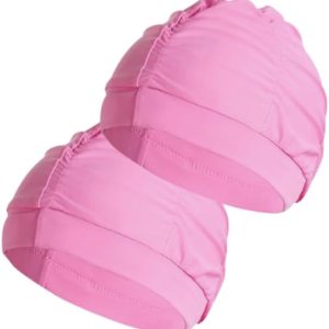 2 gorras de natación de tela rosa para mujer, tela duradera, no impermeable, elástica, gorra de baño para cabello largo 2 gorras de natación de tela rosa para mujer, tela duradera, no impermeable, elástica, gorra de baño para cabello largo