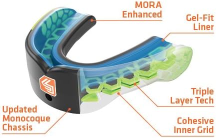 Shock Doctor Max Air Flow – Protector bucal para fútbol, protección completa de la boca, compatible con aparatos ortopédicos, ajuste instantáneo