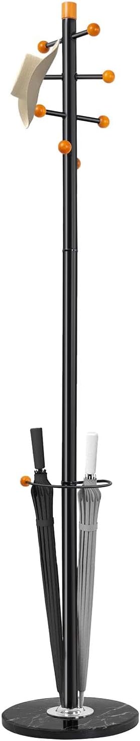 Perchero de 71 pulgadas, resistente con base de mármol, perchero de metal con 9 ganchos para colgar bufandas, bolsos, sombreros, chaqueta rotativa