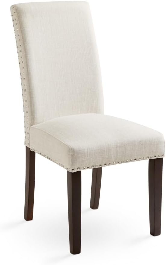Uptown Club Scarpa Parson – Juego de 2 sillas de comedor con tapicería de lino, borde de cabeza de clavo, patas de espresso, elegancia de grado