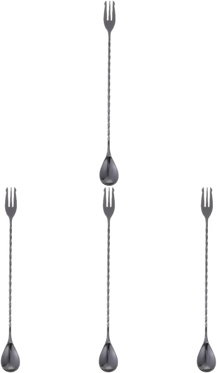 4pcs Mixing Spoon Ice Cream Spoon Metal Spoon Bar Cocktail Spoon Bar Mixing Stick Beverage Stirrers Handle Mixing Cocktail Shaker Spoon Bar Spoon